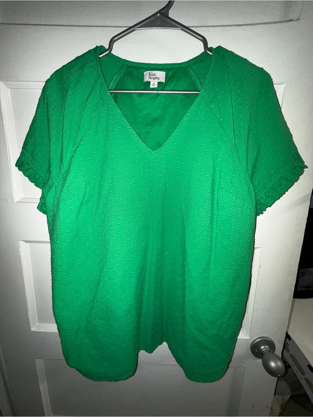Kim Rogers Emerald Green Short-Sleeve V-Neck Blouse